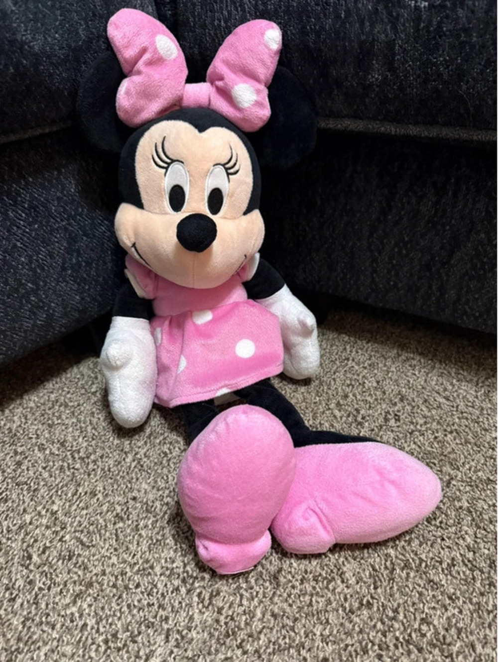 Disney Minnie Mouse Plush 20” Pink Polka Dot Dress Bow Stuffed Animal